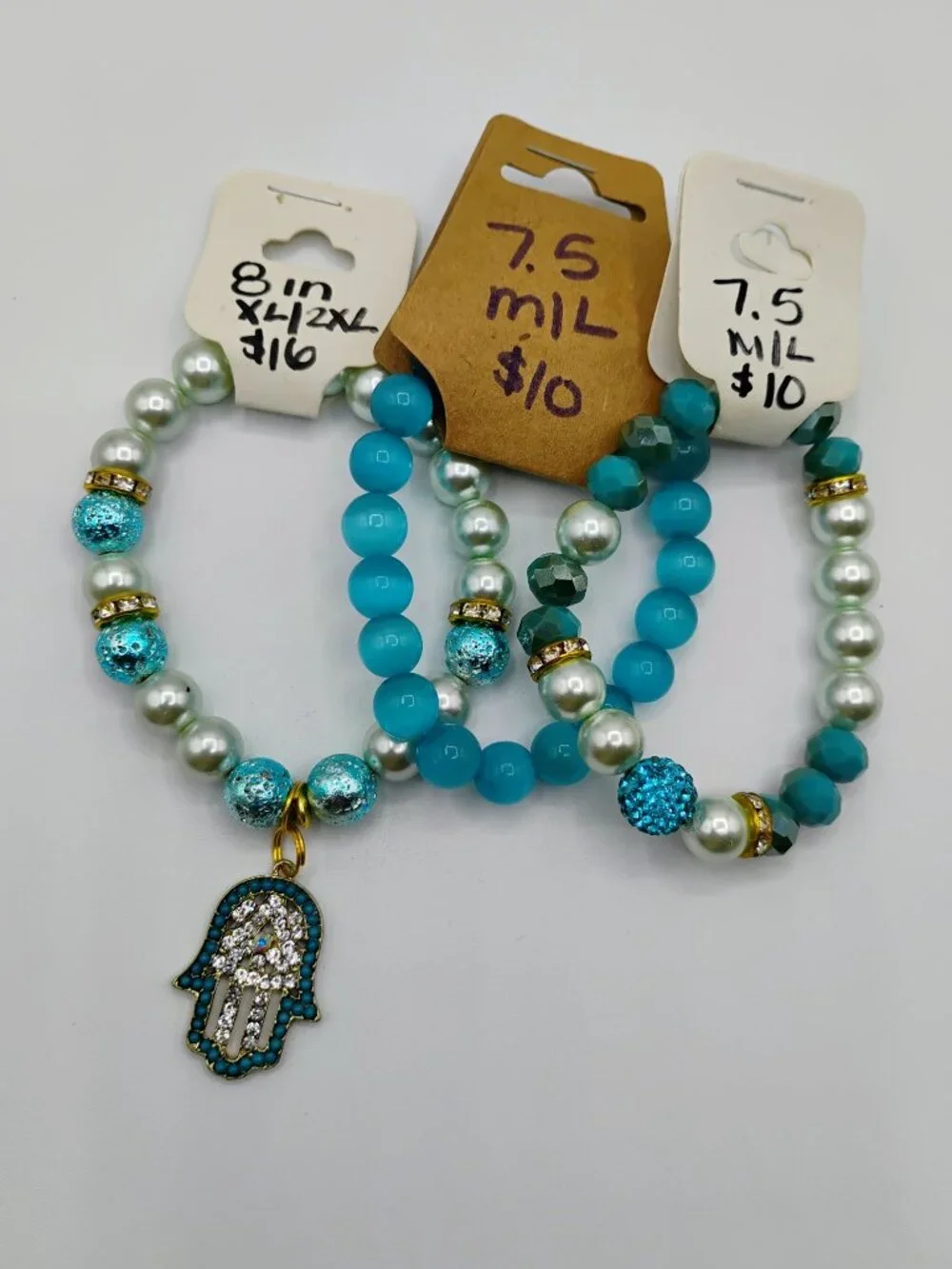 Turquoise 3 piece beaded bracelet lot - large & XL